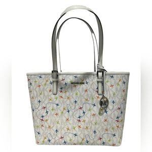 Michael Kors Jet Set Leather Carryall Airplane Tote Bag - WHITE - NWT
